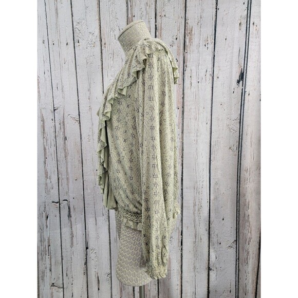 ALK Women's Medium Anama Ruffle V Neck Peasant Button Down Blouse Shirt Top EUC - Picture 11 of 14